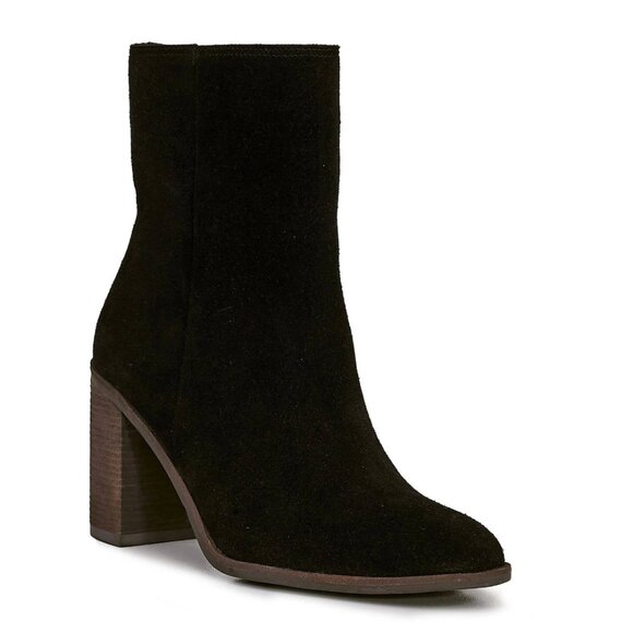 NEW Lucky Brand LK PINLOPE BLACK Suede Leather Side Zip Boots - Picture 1 of 8